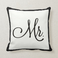 Black & White "Mr." pillow, personalised on back