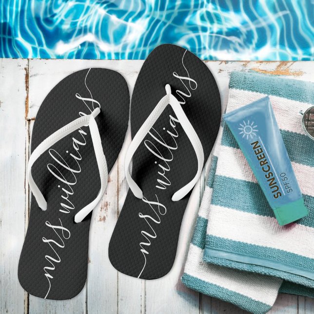 Black & White Mrs Bride Wedding Jandals (Black & White Mrs Bride Wedding Flip Flops)