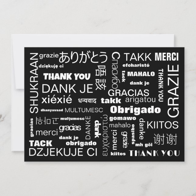 Black White Multilingual Thank You Card (Front)