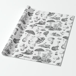 Black White Mushroom Frog Snail Forest Pattern Wrapping Paper