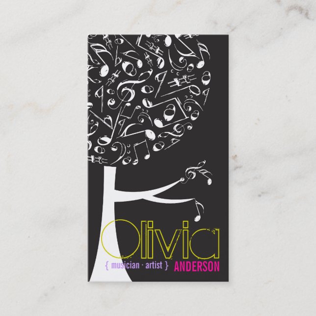 Black White Music Musical Notes Song Sing Pop Tree Business Card (Front)
