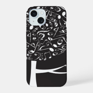 Black White Music Musical Notes Song Sing Pop Tree iPhone 15 Case
