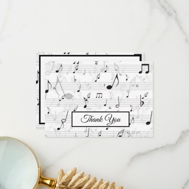 Black White Music Note  Pattern Theme Musician  Thank You Card (Front/Back In Situ)