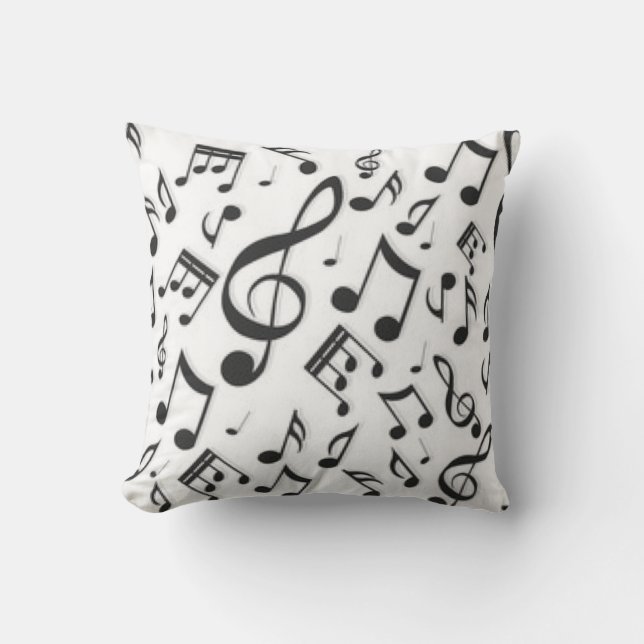 Black & White Music Notes Patter Print Cushion (Front)