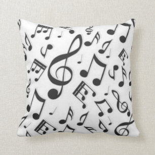 Black & White Music Notes Patter Print Cushion