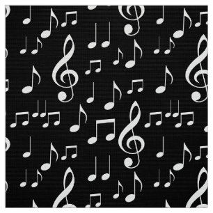 Black white music notes pattern fabric