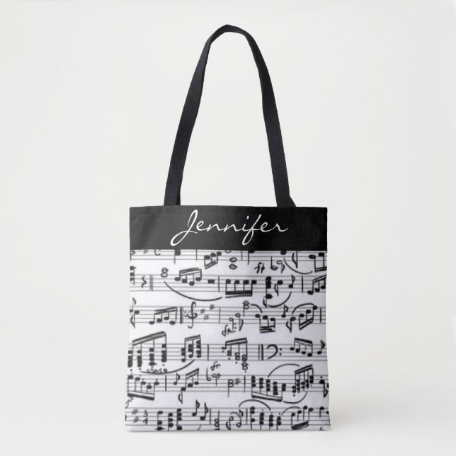 Black & White Music Notes Tote Bag (Front)