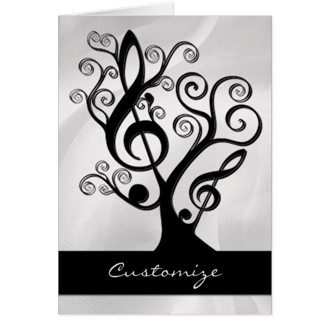 Black & White Music Treble Clef Tree Card (Front)