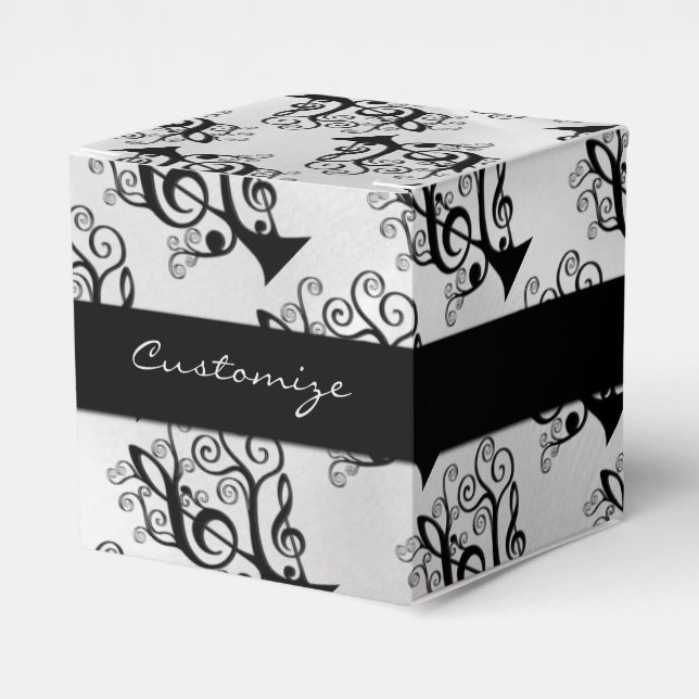 Black & White Music Treble Clef Tree Cube Box (Front Side)