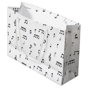 Black & White Musical Notes Symbol Pattern Large Gift Bag