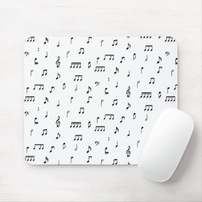 Black & White Musical Notes Symbol Pattern Mouse Pad (With Mouse)