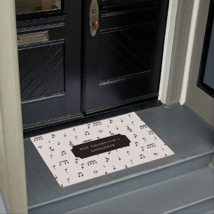 Black & White Musical Notes Symbol Pattern Name Doormat