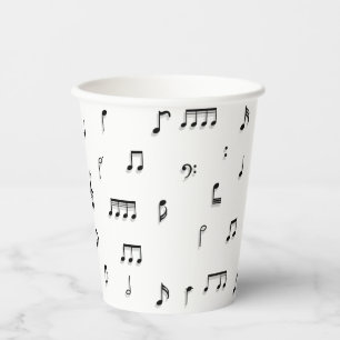 Black & White Musical Notes Symbol Pattern Paper Cups