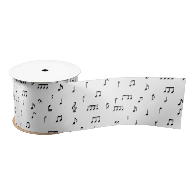 Black & White Musical Notes Symbol Pattern Satin Ribbon (Spool)