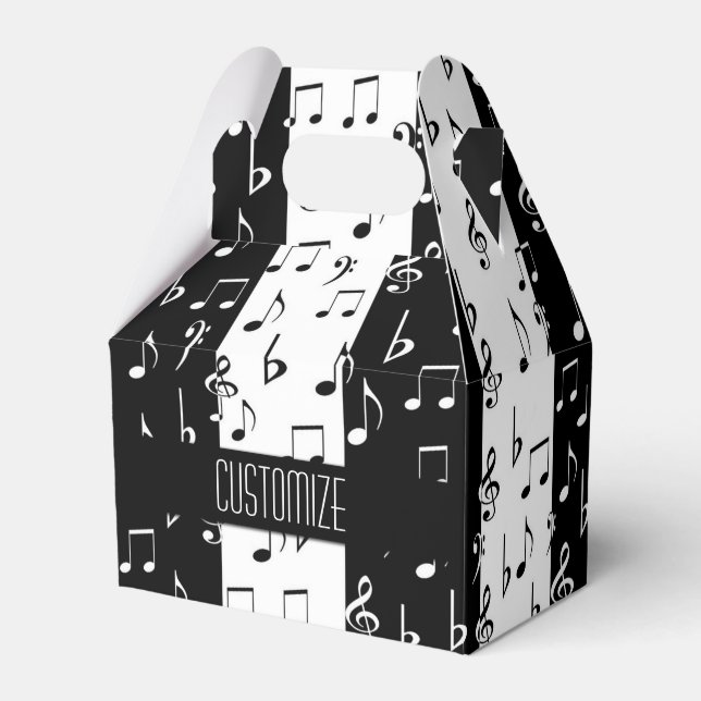 Black & White Musical Stripes Gable Favour Box (Front Side)