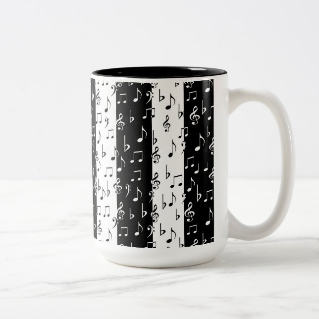 Black & White Musical Stripes Two-Tone Coffee Mug (Right)