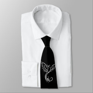 Black White Mythology Mystical Bird Rising Tie