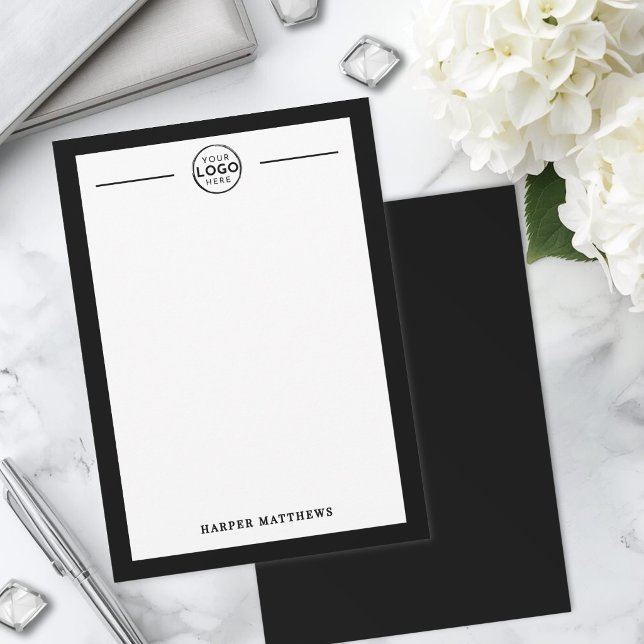 Black White Name Business Logo Card (Black White Name Business Logo Note Card )
