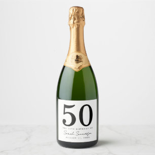 Black White Name Date Fifty 50th Birthday Party Sparkling Wine Label