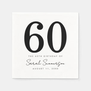 Black White Name Date Sixty 60th Birthday Party Napkin