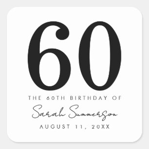 Black White Name Date Sixty 60th Birthday Party Square Sticker
