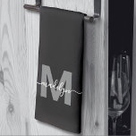 Black White Name Monogram<br><div class="desc">Personalised Custom Create Your Own Black White Initial Name Monogram Kitchen Towel. Add a touch of elegance to your kitchen with this stylish monogrammed towel. Designed for a tri-fold style, it features a bold grey initial and a flowing white script name, offering a personalised and sophisticated look. Perfect for everyday...</div>