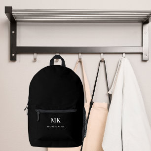 Black white name monogram initials printed backpack