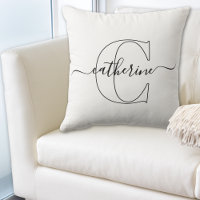 Black White Name Monogram Modern Script Minimalist