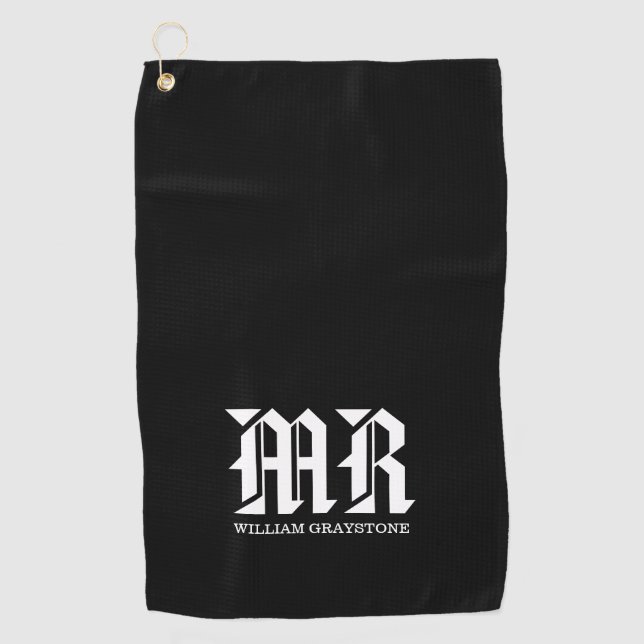 Black & White Name Monogram MR Typography Golf Towel (Front)