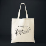 Black & White Name & Monogram Piano Music Notes Tote Bag<br><div class="desc">Beautiful elegant music note tote bag. The Design features our beautiful stylised music line & note in black. Customise with your name and monogram initial. All illustrations contained in this piano music note tote bag are hand-drawn original artwork by Moodthology. You can customise the font, for your own personal design...</div>