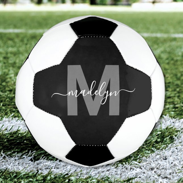 Black White Name Monogram Soccer Ball (Black White Name Monogram Soccer Ball )