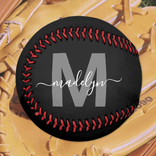 Black White Name Monogram Softball