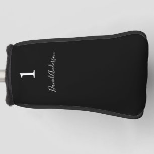 Black white name number script golf head cover