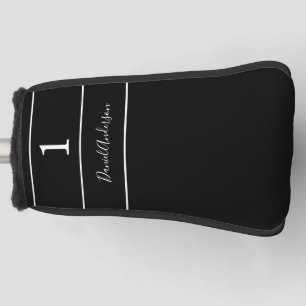Black white name number stripes script golf head cover