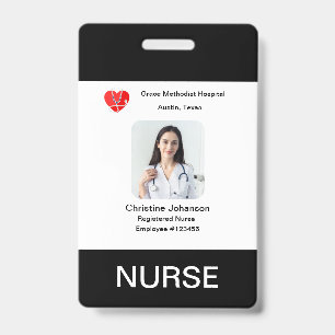 Black & White Name, Photo, info, logo, barcode ID Badge