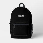 Black white name printed backpack (Front)