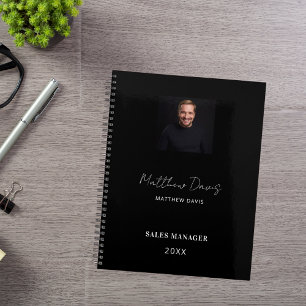 Black white name signature photo business 2025 planner