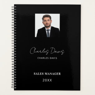 Black white name signature photo business 2026 planner