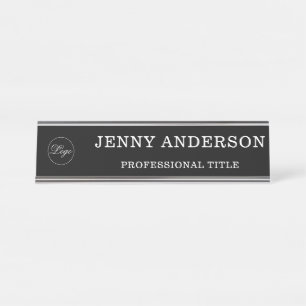  Black White Name Title & Logo Desk Name Plate