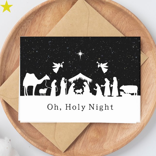 Black White Nativity Scene Religious Christmas Card (Creator Uploaded)