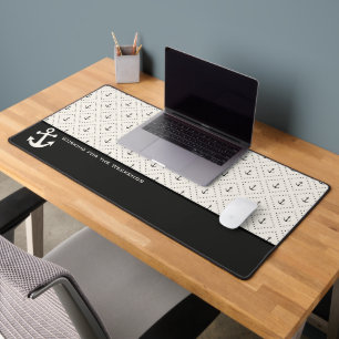 Black White Nautical Pattern with Anchor Desk Mat