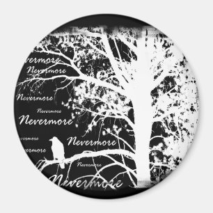 Black & White Negative Nevermore Raven Silhouette Magnet