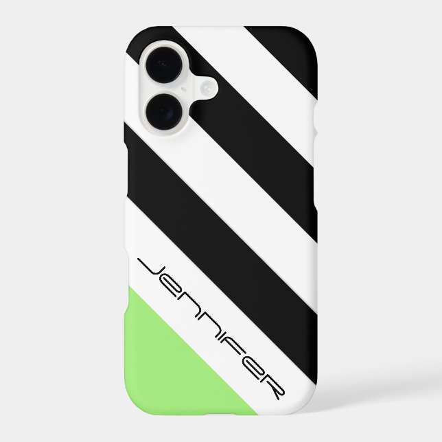 Black, White & Neon Green Stripe with Custom Name (Back)