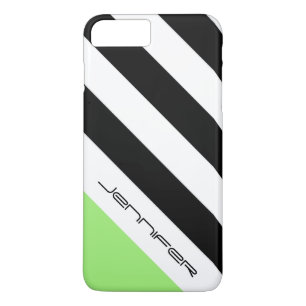 Black, White & Neon Green Stripe with Custom Name Case-Mate iPhone Case