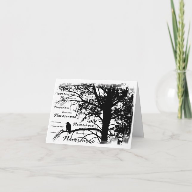 Black & White Nevermore Raven Silhouette Card (Front)