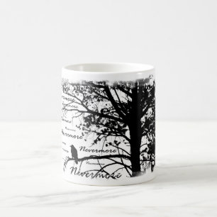 Black & White Nevermore Raven Silhouette Tree Magic Mug