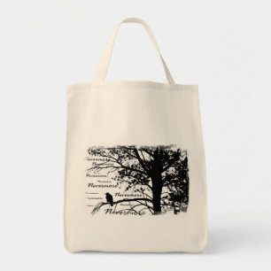 Black & White Nevermore Raven Silhouette Tree Tote Bag
