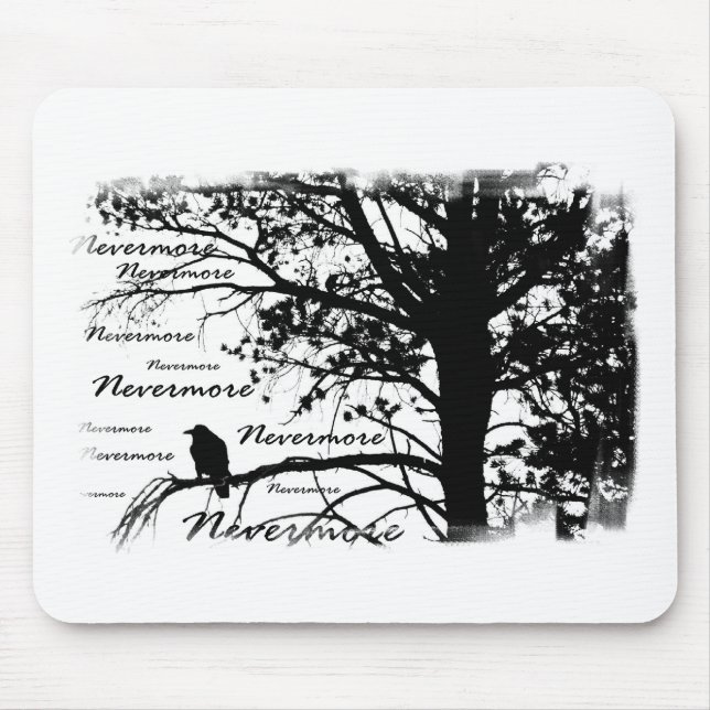 Black & White Nevermore Silhouette Raven Mouse Pad (Front)