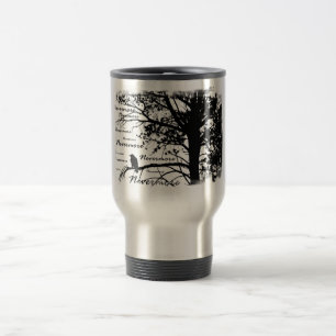 Black & White Nevermore Silhouette Raven Travel Mug