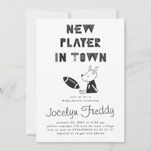 Black & White New Player In Town Boy Baby Shower Invitation